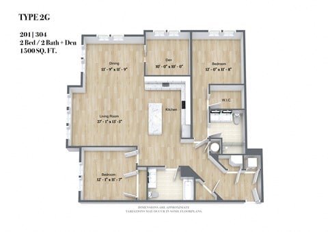 Floor plan for 2 beds, 2 baths, 1455 sqft
